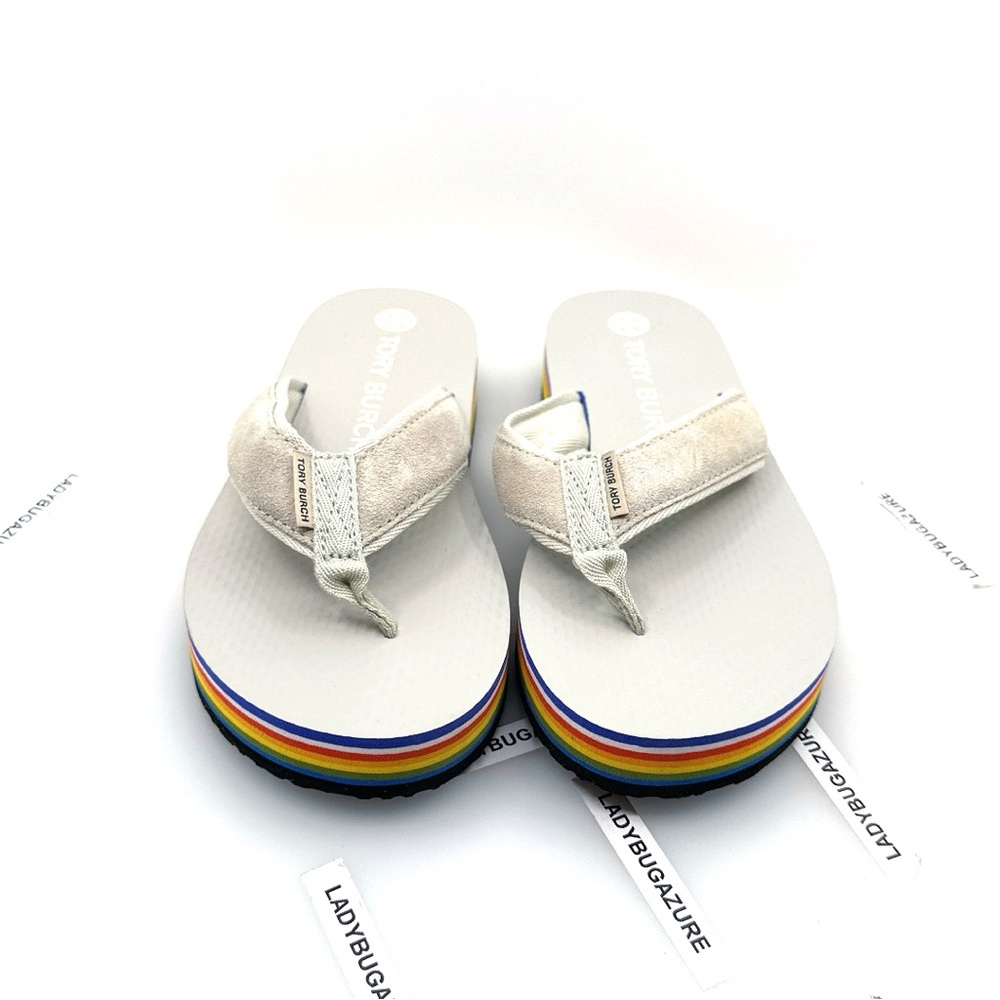 NWOT Tory Burch Platform Flip Flops Grey with a multicolored Sole Size 7